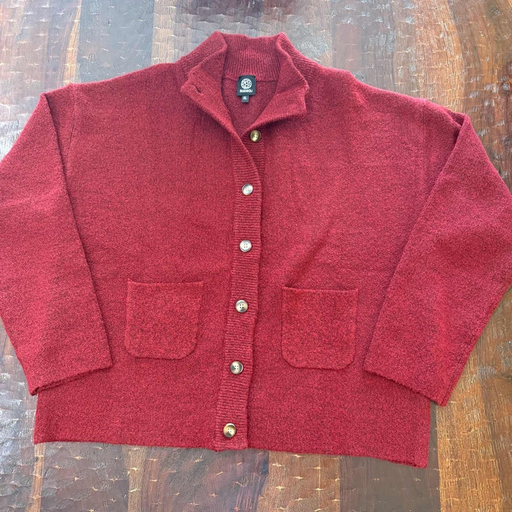 Bobeau Rich Red Button-Up Cardigan